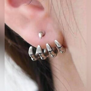 Gothic Silver Skeleton Hand Stud Earrings